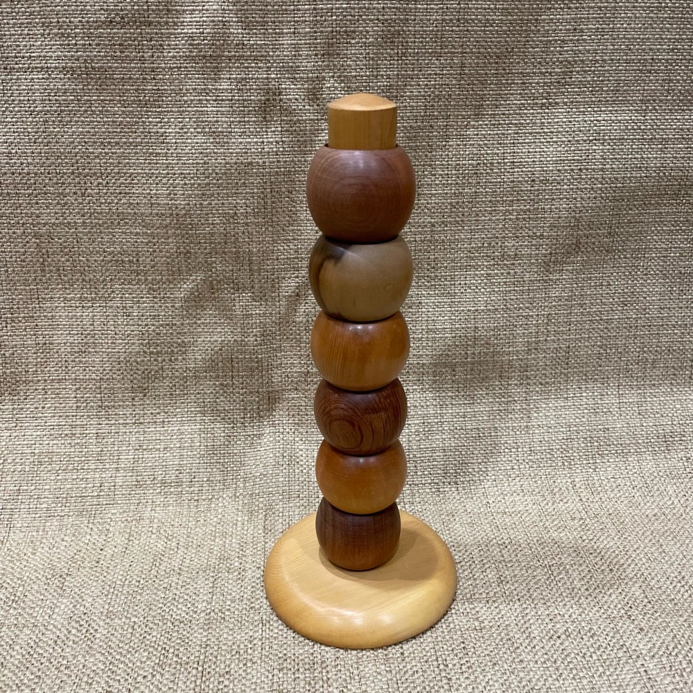 MCM Wood Napkin Rings with Display Stand Handmade Set of 6